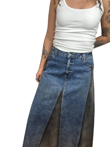 90s Retro Denim Maxi Skirt