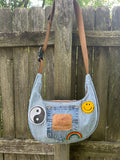 Handmade Upcycled Denim Crossbody w/ Patches - Inside Zipper Pocket