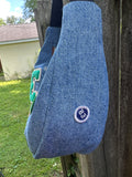 Handmade Upcycled Denim Crossbody w/ Patches - Inside Zipper Pocket