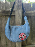 Handmade Upcycled Denim Crossbody w/ Patches - Inside Zipper Pocket