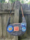Handmade Upcycled Denim Crossbody w/ Patches - Inside Zipper Pocket