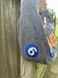 Handmade Upcycled Denim Crossbody w/ Patches - Inside Zipper Pocket