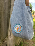 Handmade Upcycled Denim Crossbody w/ Patches - Inside Zipper Pocket
