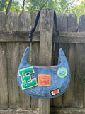 Handmade Upcycled Denim Crossbody w/ Patches - Inside Zipper Pocket