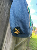 Handmade Upcycled Denim Crossbody w/ Patches - Inside Zipper Pocket