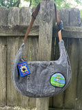 Handmade Upcycled Denim Crossbody w/ Patches - Inside Zipper Pocket