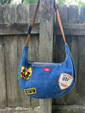 Handmade Upcycled Denim Crossbody w/ Patches - Inside Zipper Pocket